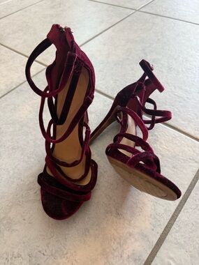Women's Strappy Velvet High Heel Sandals in Burgundy